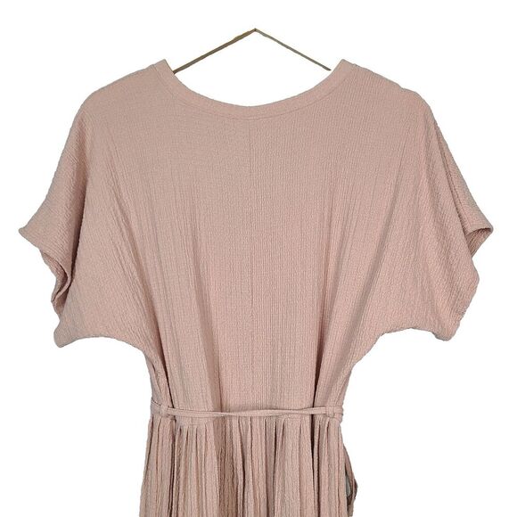 NEW ASOS Dress 8 Tall‎ Dusty Pink Textured Knit Short Sleeve V-Neck Pleated Midi - Picture 5 of 13